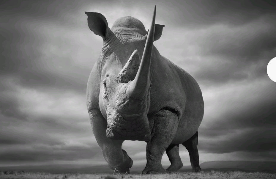 Noshörning kollar till vänster