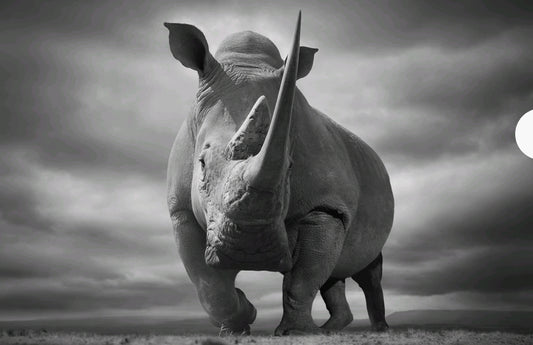 Noshörning kollar till vänster