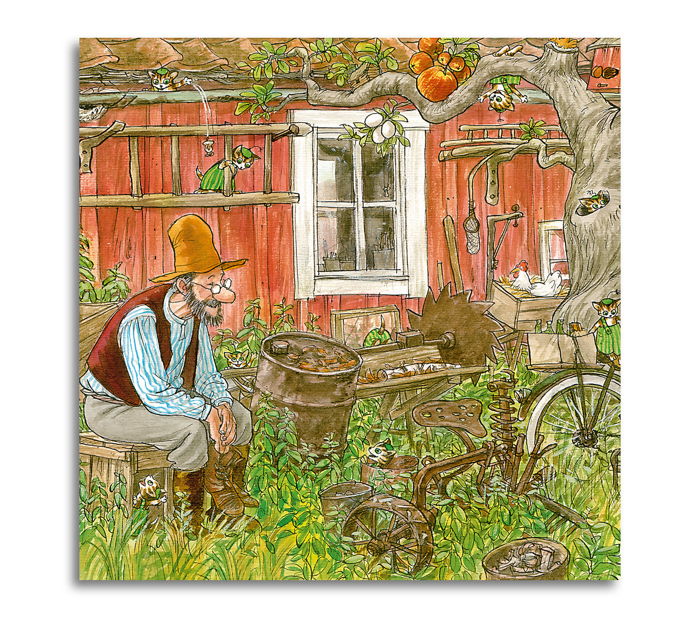 Pettson och Findus bakom snickarboden