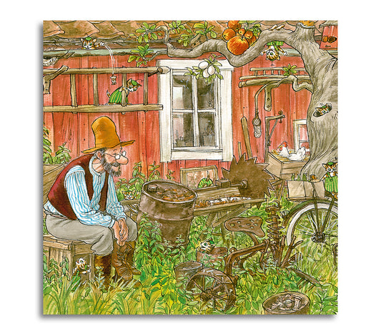 Pettson och Findus bakom snickarboden